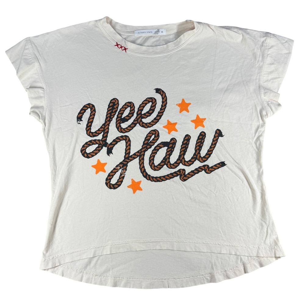 Altar'd State Yee Haw Graphic Tee Star Western Cream Medium Cotton Womens